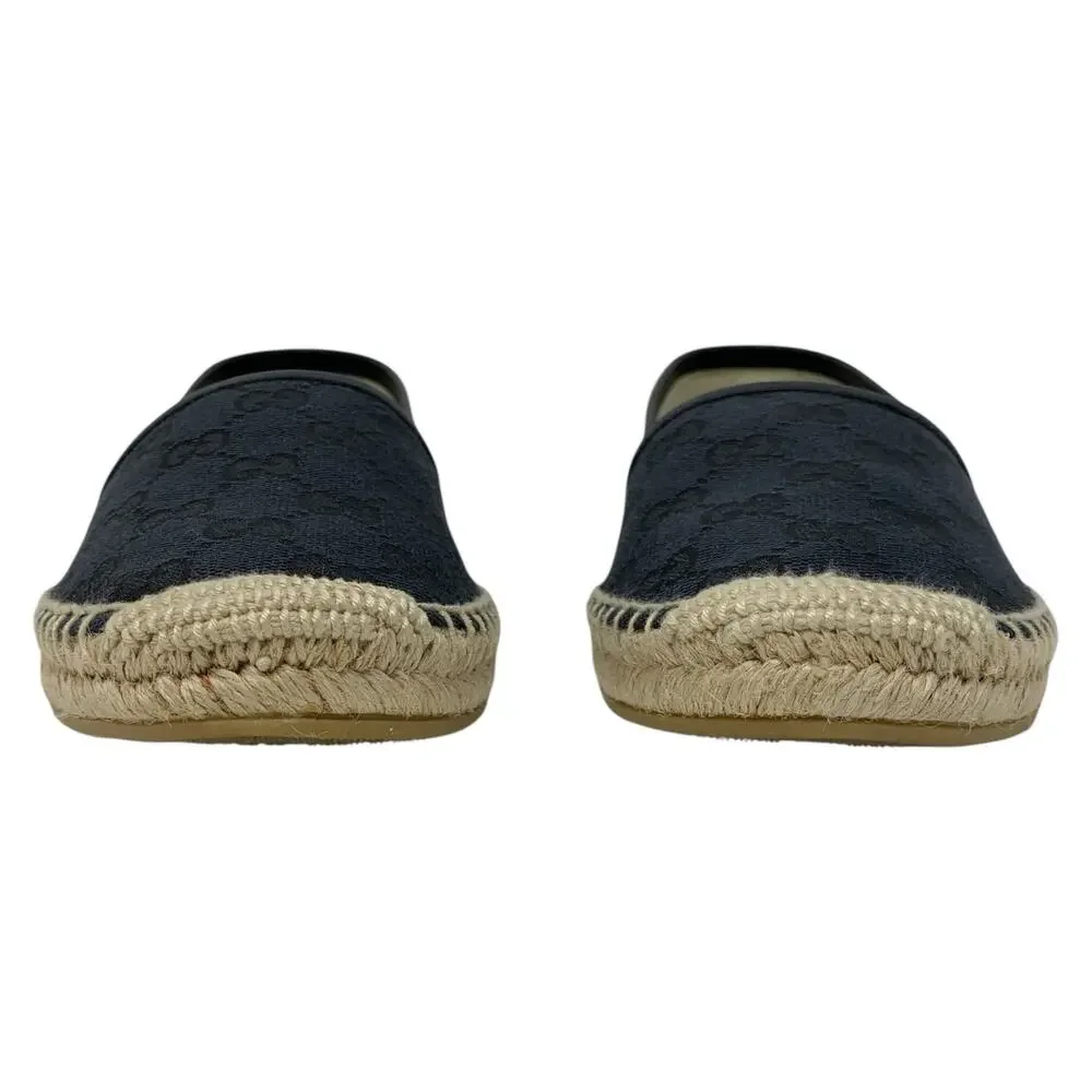 Gucci GG Supreme Monogram Canvas Espadrille Flats Black Size 37